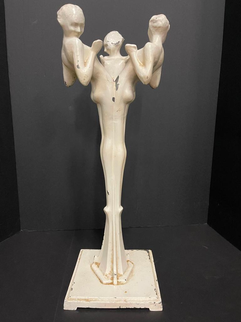 Frankart, Art Deco 3 Nude Bowl Holder: Frankart, Art Deco 3 Nude Bowl Holder, approx. 7.5" x 7.5" x 21.5"