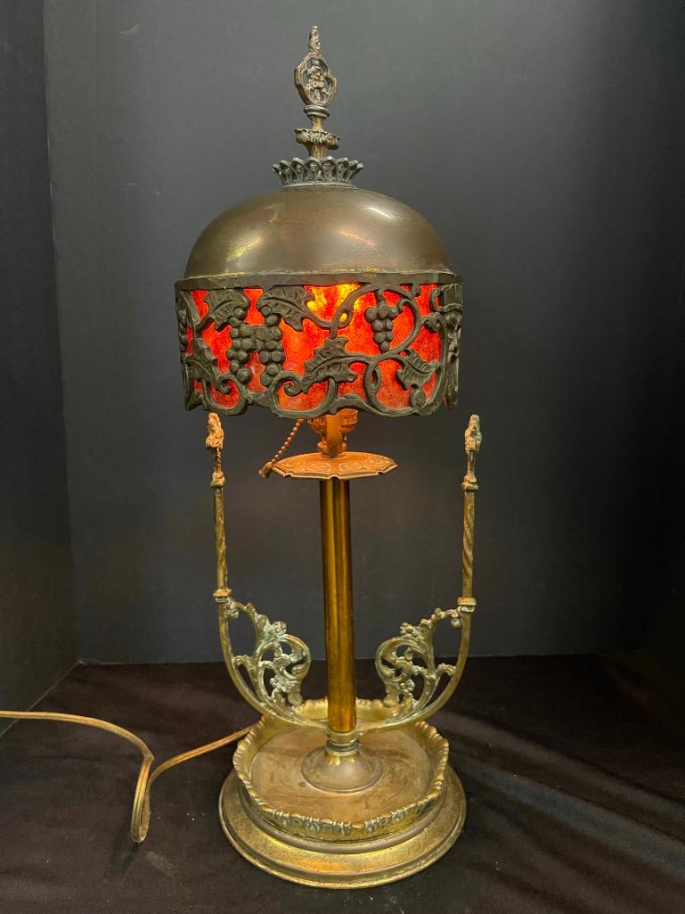 Brass Lamp Base w/ Grapes, Leaves, Faces (1 of 11)