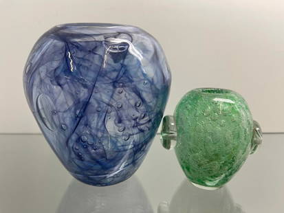 Maurice Marinot Signed Art Glass Vase & Italian blown vase: Maurice Marinot Art Glass Vase & Italian blown vase with control bubble, unsure of age and authenticity, largest approx. 6.5" x 7"