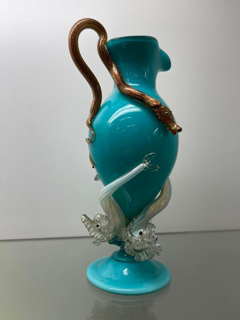 Murano Italian Art Glass Pitcher with Snake Handles (1 of 11)