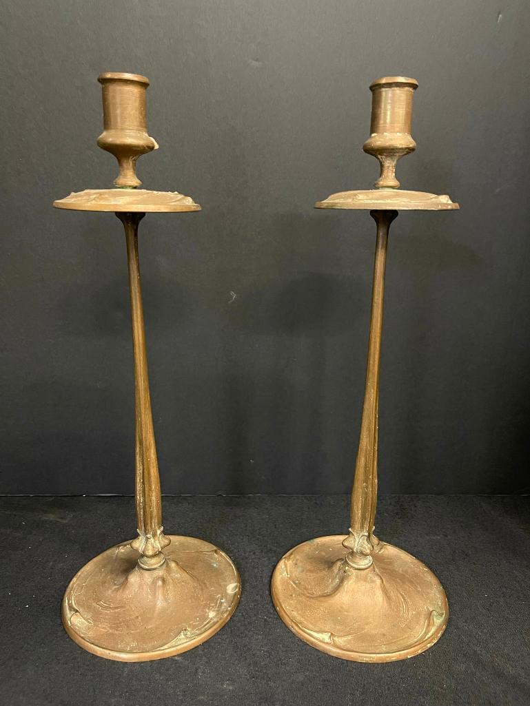 Pair Art Nouveau Bronze Candlesticks (1 of 6)
