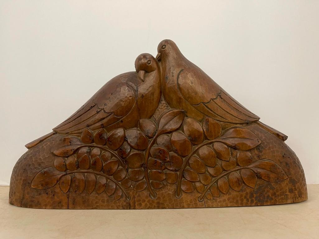 Signed Wood Carving of 2 Doves (1 of 7)