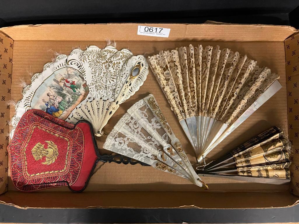 Group of French Fans w/ Lace, mother of pearl, etc: Group of French Fans w/ Lace, mother of pearl, etc