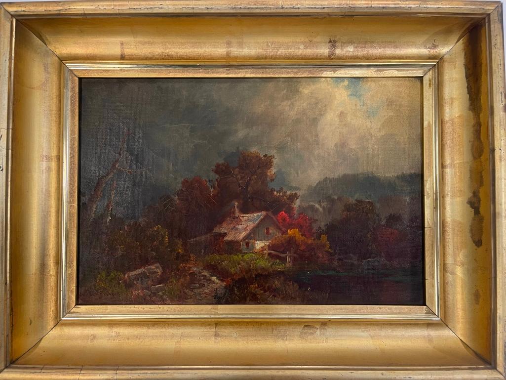 Young Oil on Canvas Painting of House in woods (1 of 5)