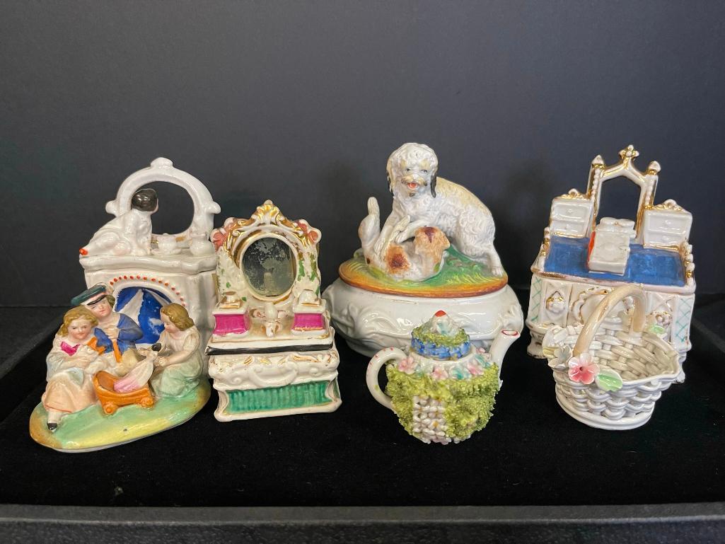 Staffordshire Covered Boxes, Teapot, etc (1 of 9)