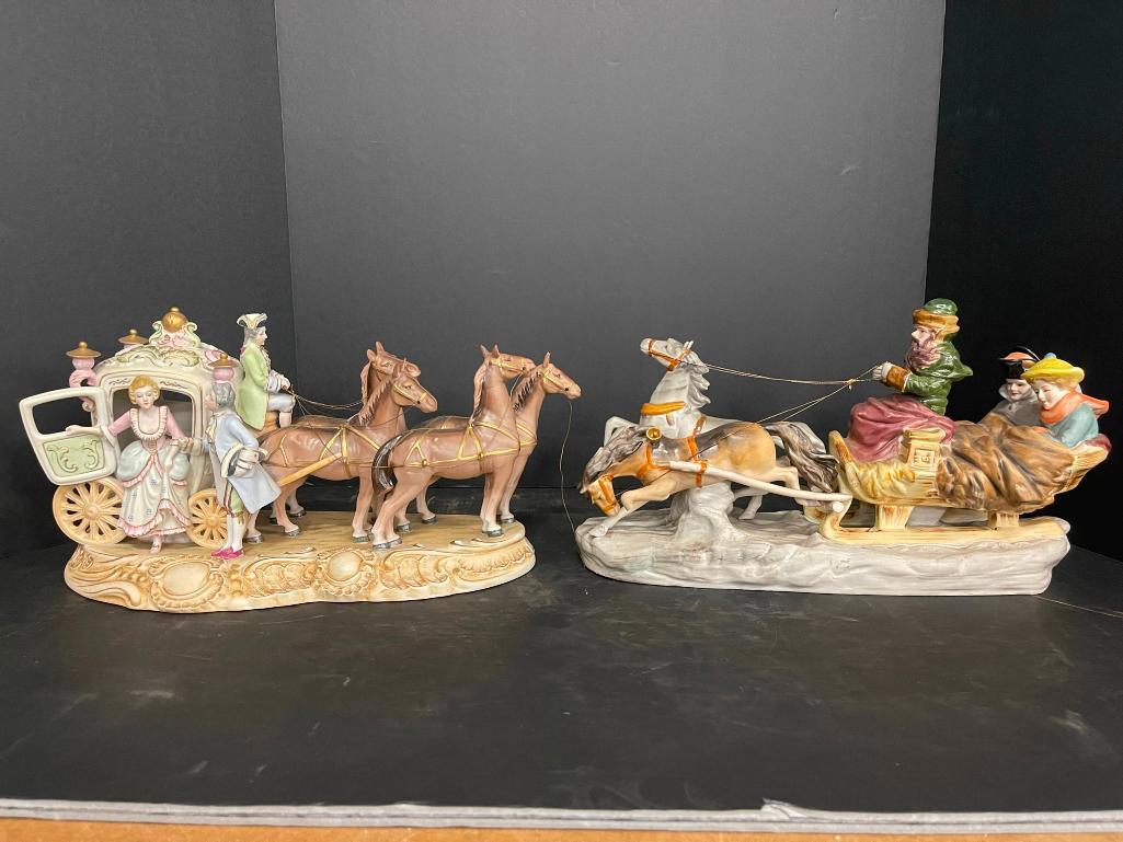 Occupied Japan Bisque Horse Drawn Carriage & Sled (1 of 10)