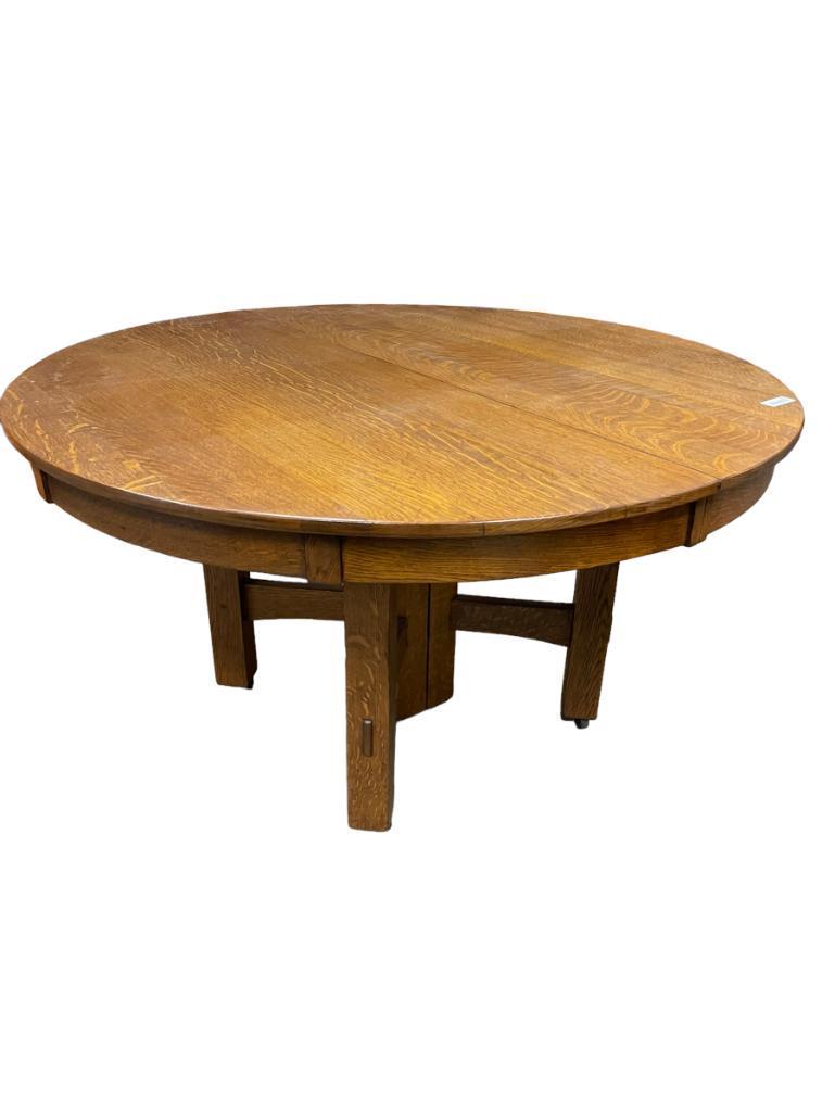 Mission Oak Round Dining Table w/ 4 Leaves (1 of 6)