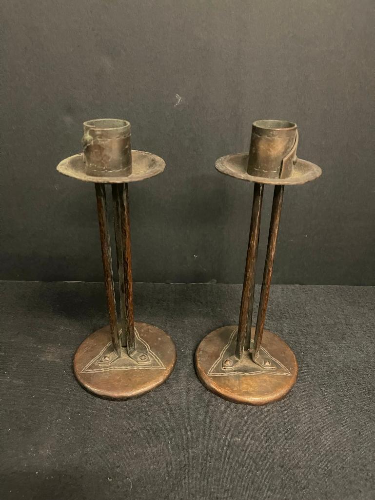 Pair Arts & Crafts Copper Candlesticks (1 of 8)