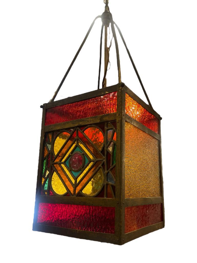 Stained Glass & Jeweled Hanging Hall Light (1 of 6)