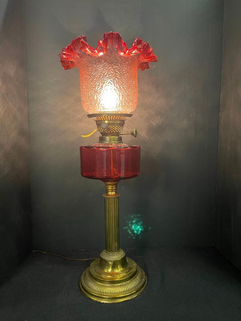 Brass & Cranberry Electrified Oil Lamp (1 of 10)