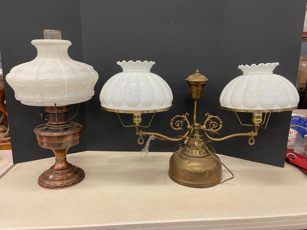 Brass Double Student Lamp & Oil Lamp (1 of 11)