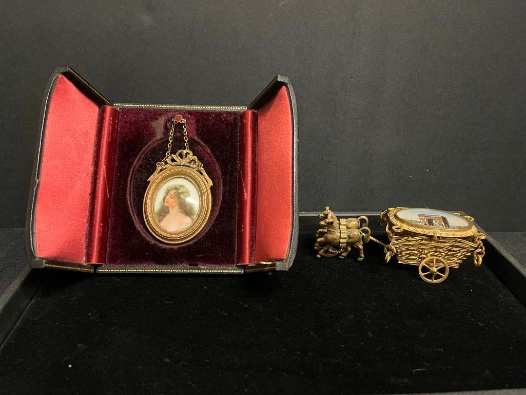 Painting on Porcelain, Reverse Painted lid, etc (1 of 8)