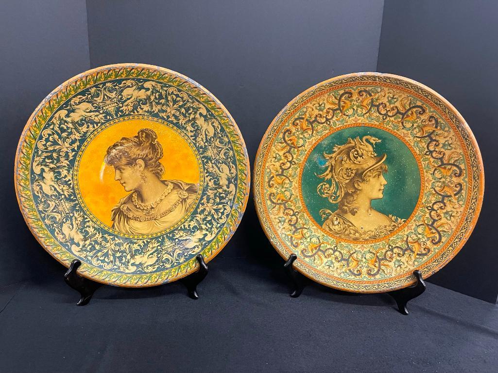 2 Decorated Pewter Chargers (1 of 8)