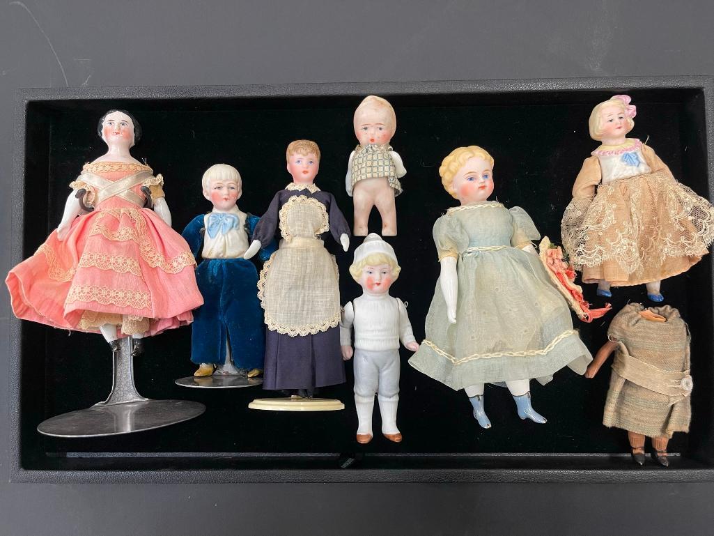 Tray of Bisque Head Dolls: Tray of Bisque Head Dolls
