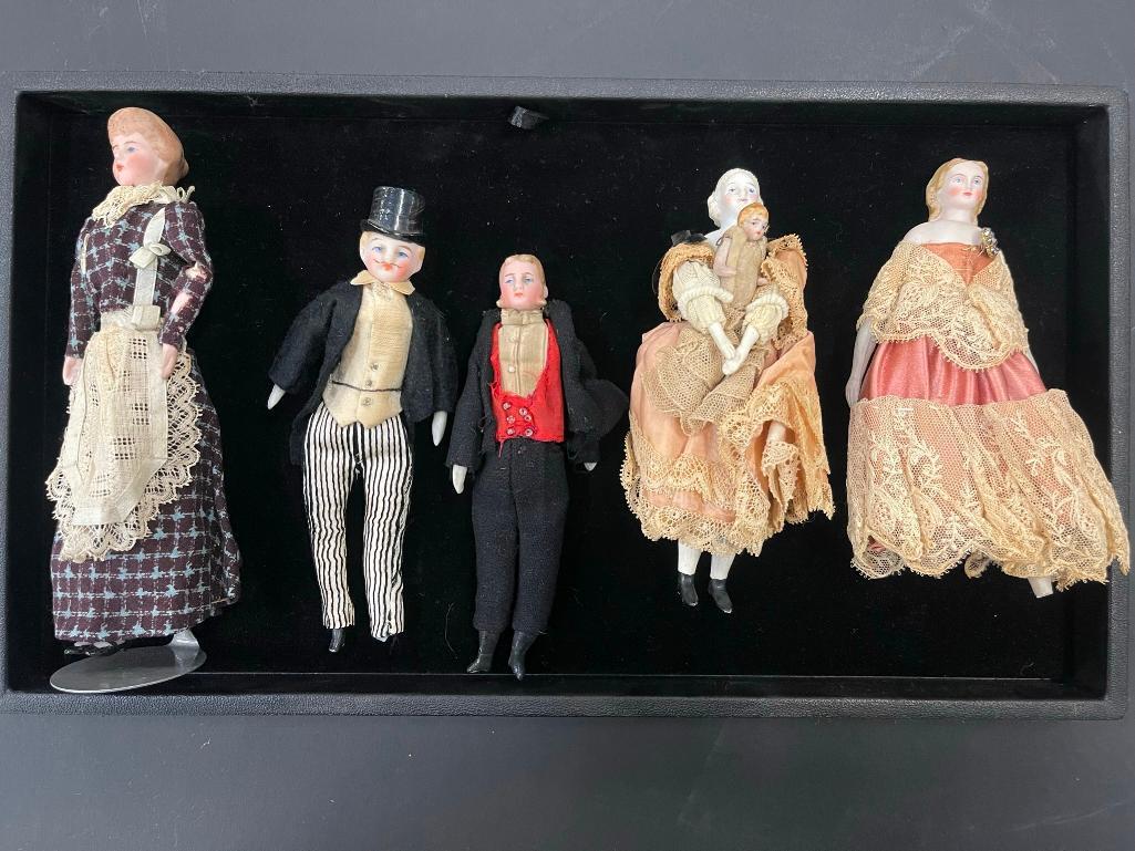 5 Antique Miniature Dolls incl Bisque Heads: 5 Antique Miniature Dolls incl Bisque Heads, Bisque Bodies