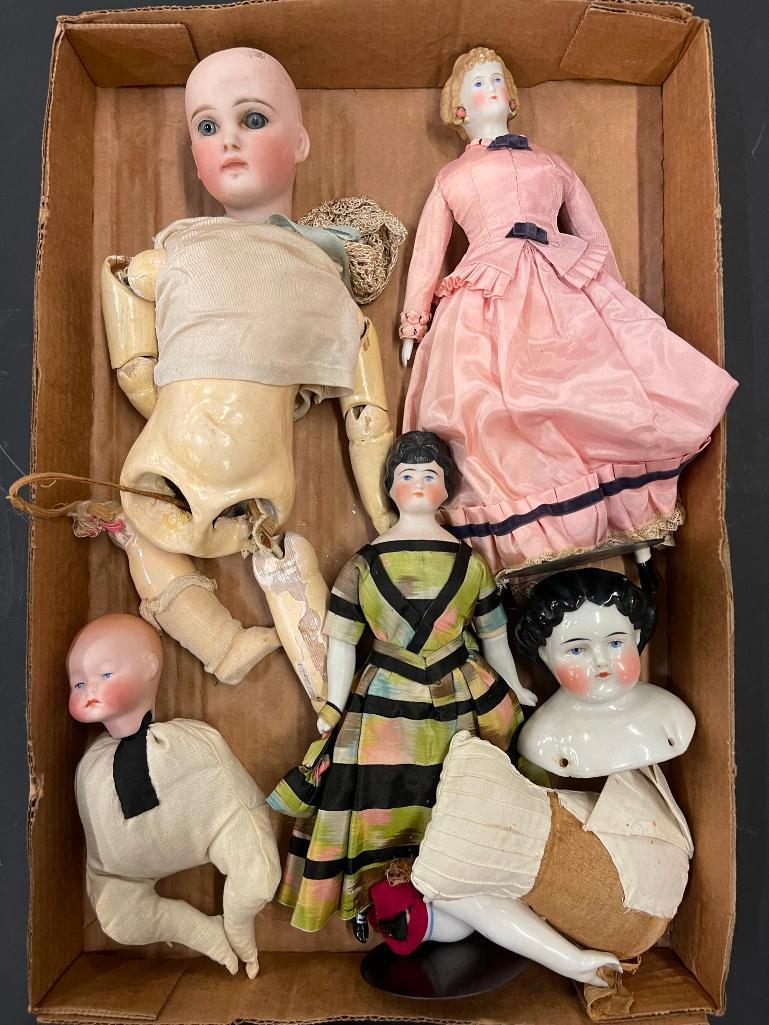 Several Dolls, Doll Parts, incl Bisque: Several Dolls, Doll Parts, incl Bisque and china head