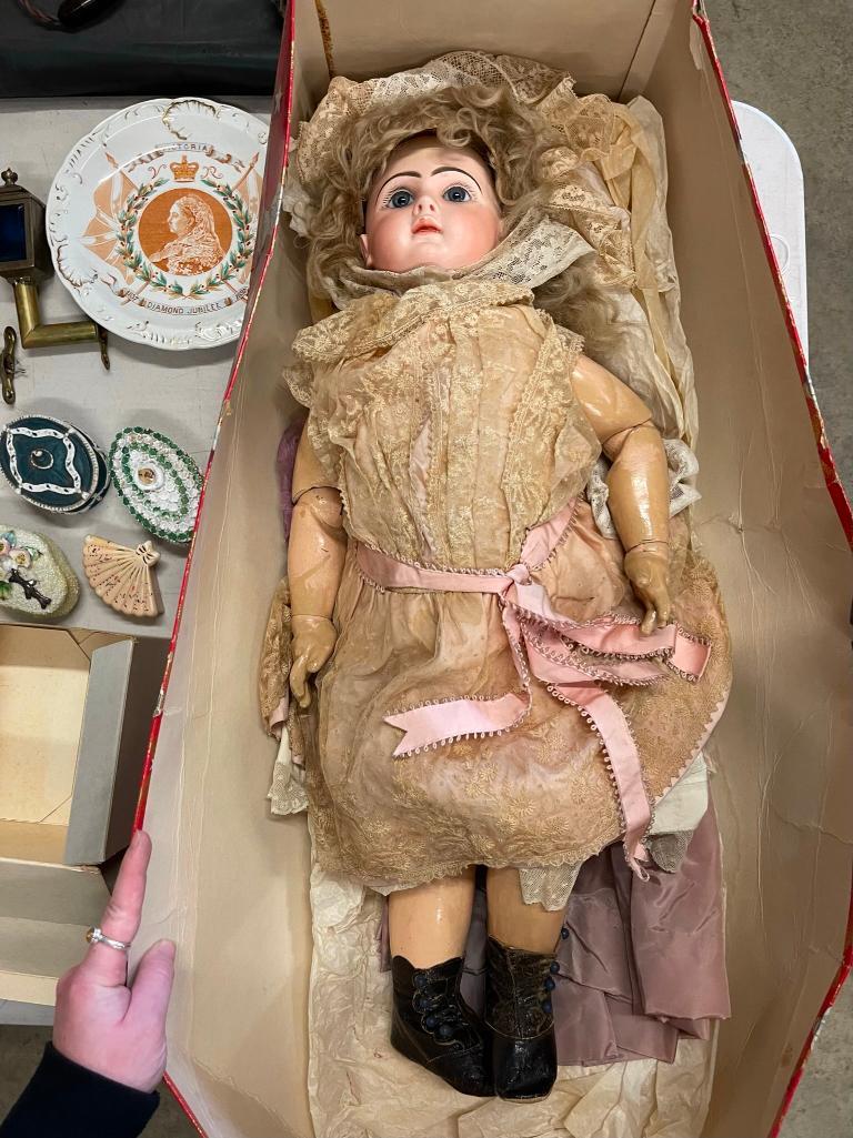 Large Tete Jumeau with period correct clothing: Large Tete Jumeau with period correct clothing approx. 25" t