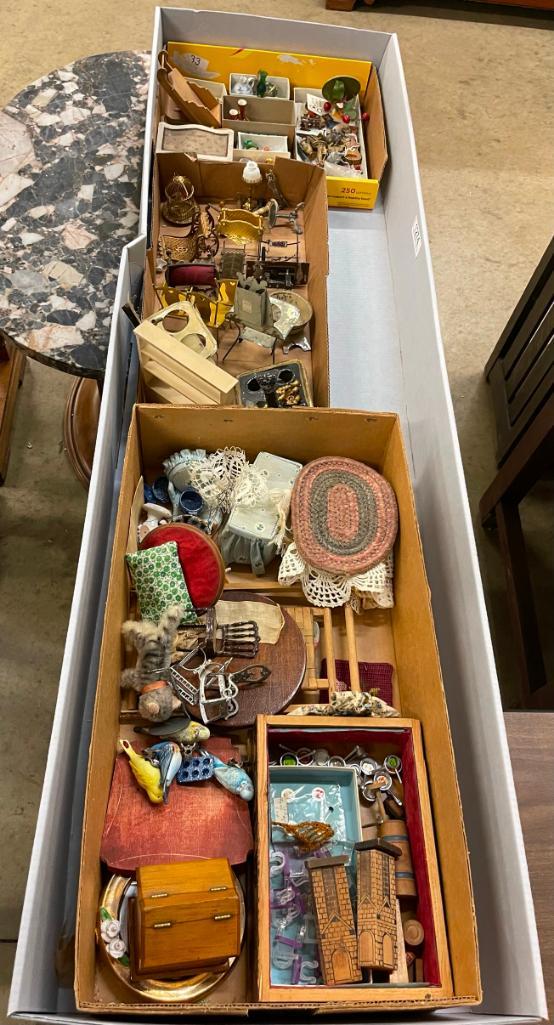 Large Lot of Miniatures & Doll House Furniture: Large Lot of Miniatures & Doll House Furniture incl sinks, chairs, stove, sewing machine and a lot of small misc. miniatures