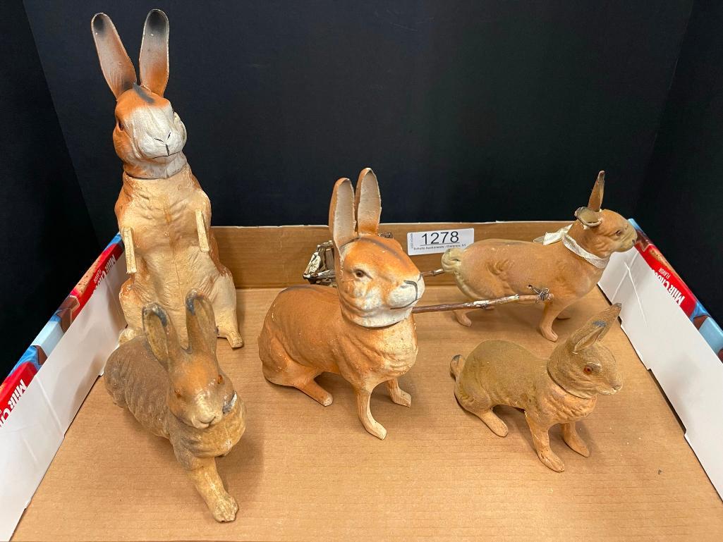 Box Lot of 5 Various Candy Containers: Box Lot of 5 Various Candy Containers, all rabbits