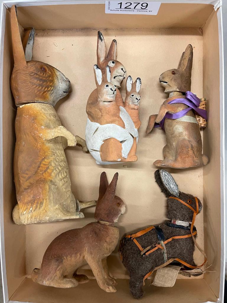 Box Lot 5 Rabbit Candy Containers: Box Lot 5 Rabbit Candy Containers incl Rare Rabbit w/ Bunnies