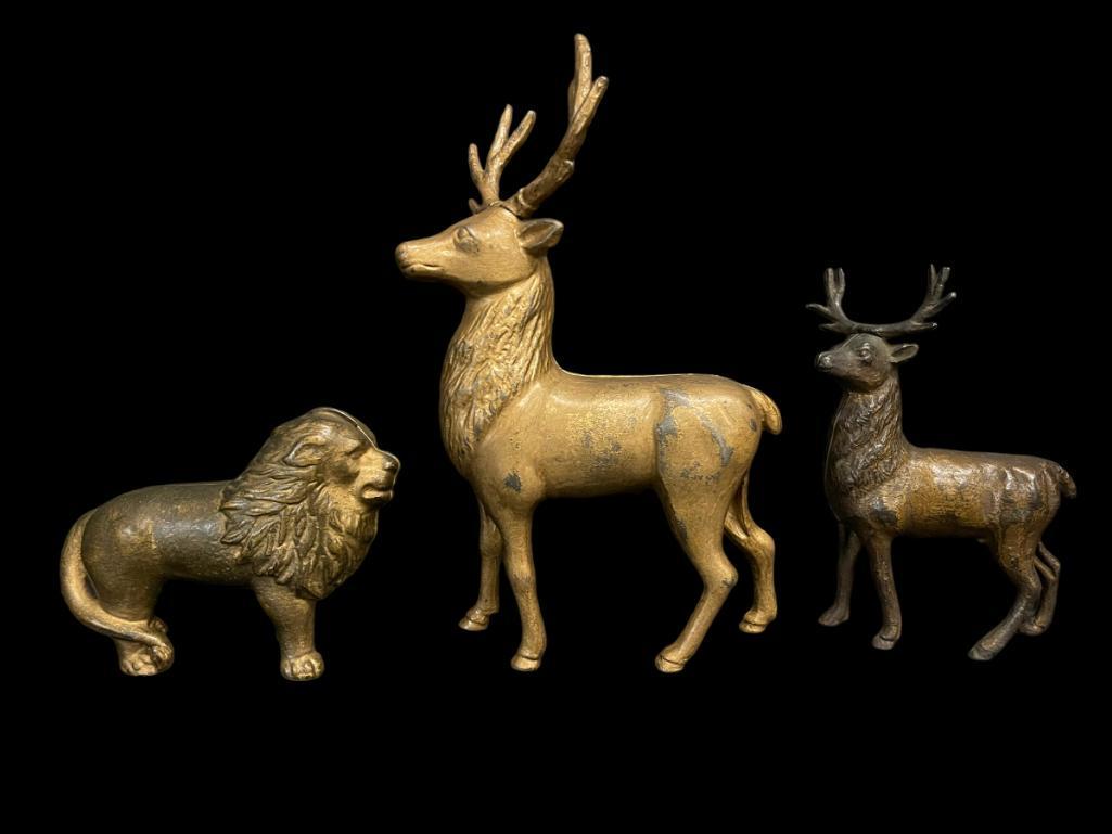 3 Cast Iron Banks incl 8 Point Stag Deer, Lion etc: 3 Cast Iron Banks incl 8 Point Stag Deer, Lion etc approx 4" x 6.5" x 9"