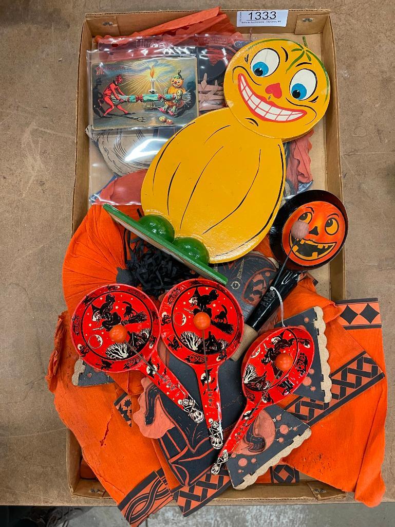 Large Group of Paper, Halloween Items, etc: Large Group of Paper, Halloween Items, Noisemakers, Early Paper Hats etc