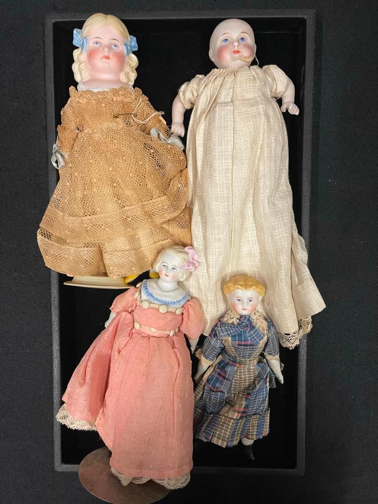 4 Antique Dolls incl 2 Bisque Dolls, etc: 4 Antique Dolls incl 2 Bisque Dolls, etc approx 3" x 8"