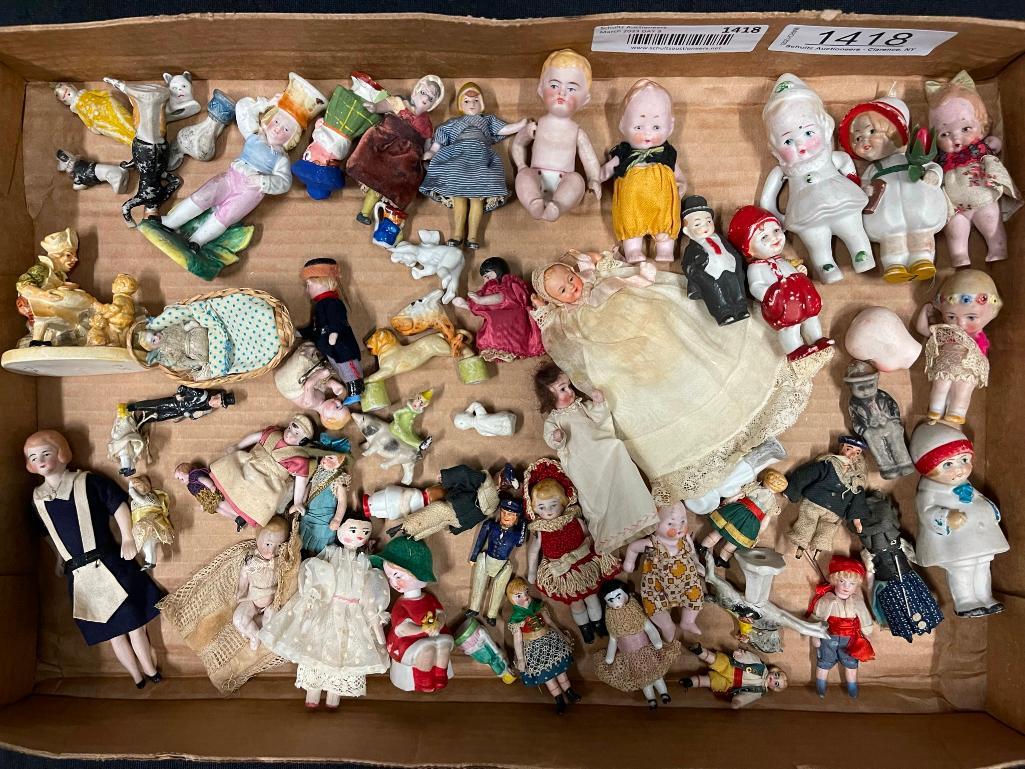 Large Lot of Bisque & Porcelain Miniature Dolls etc: Large Lot of Bisque & Porcelain Miniature Dolls, etc