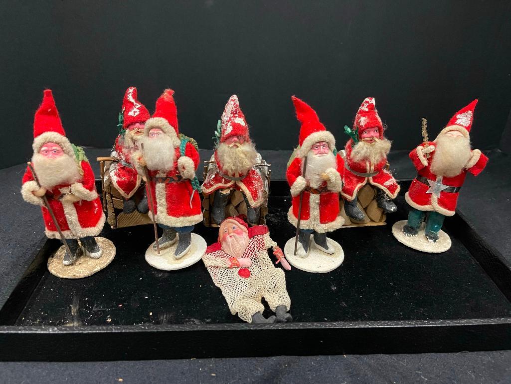 Lot of 7 Santa Clause Figures: Lot of 7 Santa Clauses incl 1 marked Japan, Santa on Wood marked Germany,