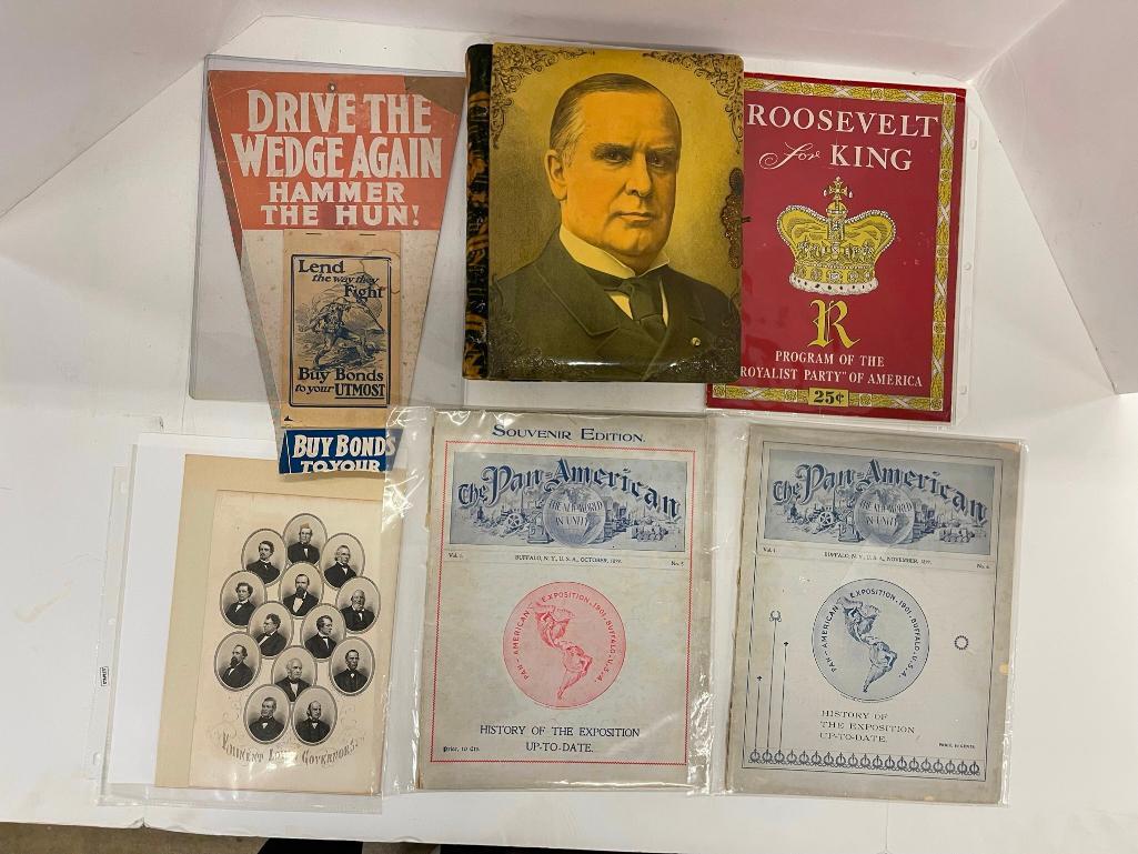Photo Album with McKinley, Pan Am Items etc: Photo Album with McKinley on the front, Pan Am Programs, Misc Political Ephemera etc