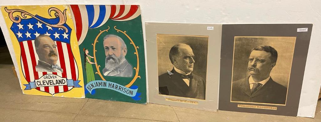 McKinley & Roosevelt C. 1900 Lithos , Posters etc: McKinley & Roosevelt C. 1900 Lithos (Approx 24" x 30") and Cleveland, Harrison Mounted posters approx 28" x 36"