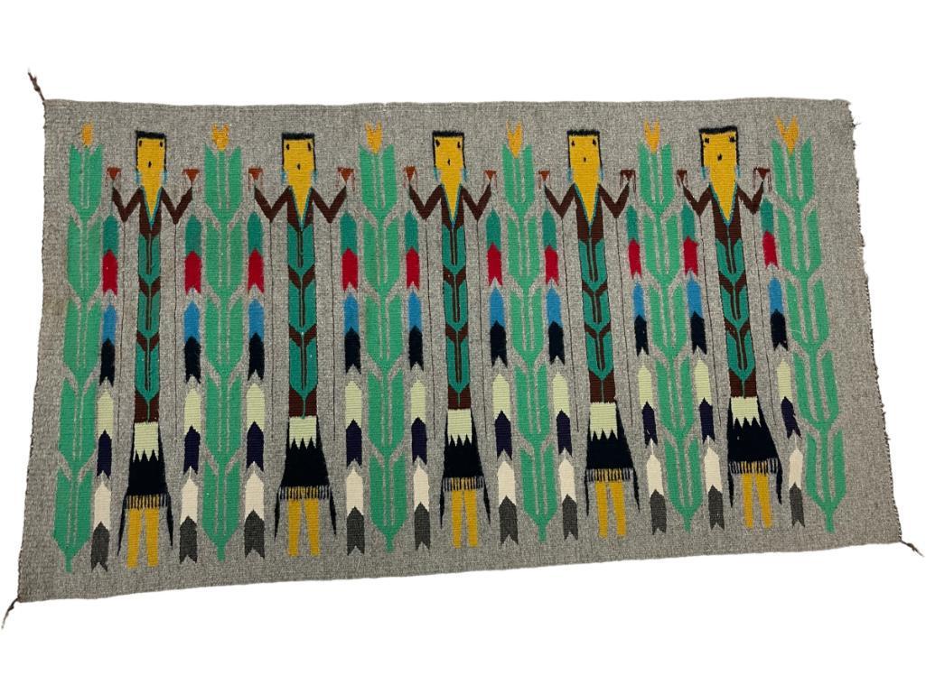 Yei Rug, Native American Corn Figures: Yei Rug, Native American Corn Figures, approx. 25.5" x 46"