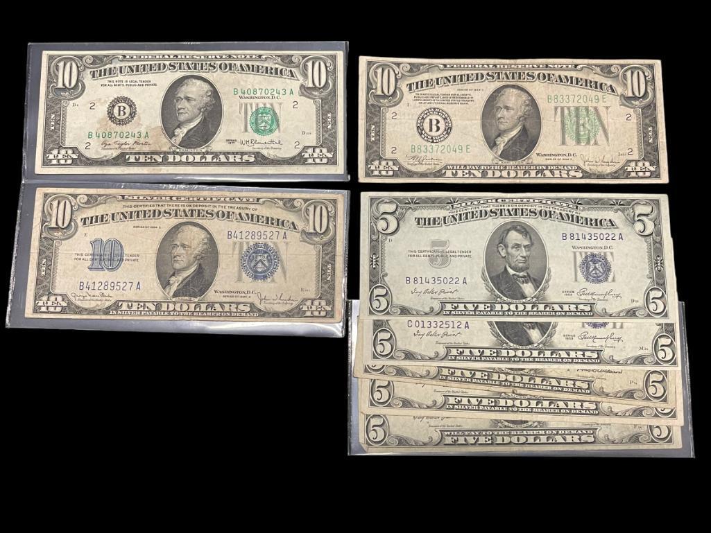 $10 and $5 Silver Notes incl 1934E $10 Silver Note (1 of 6)