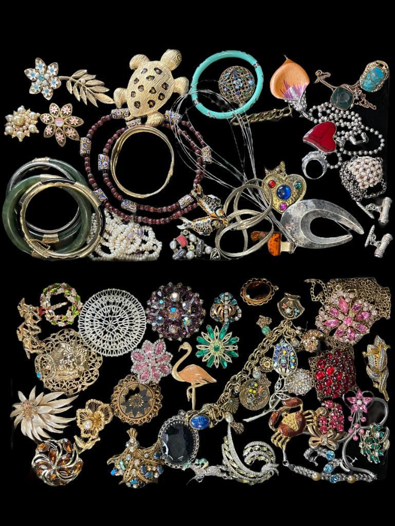 2 Trays Costume Jewelry incl Jade Bracelets, etc (1 of 10)