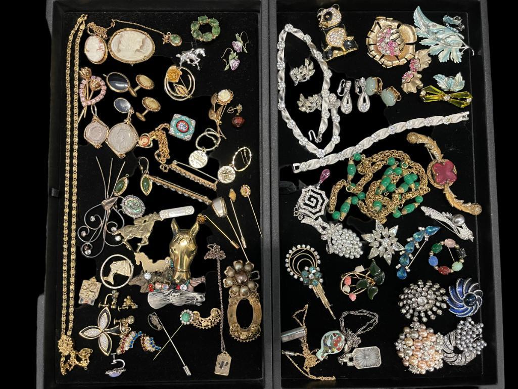 2 Trays Costume Jewelry, Trifari Panda etc (1 of 11)