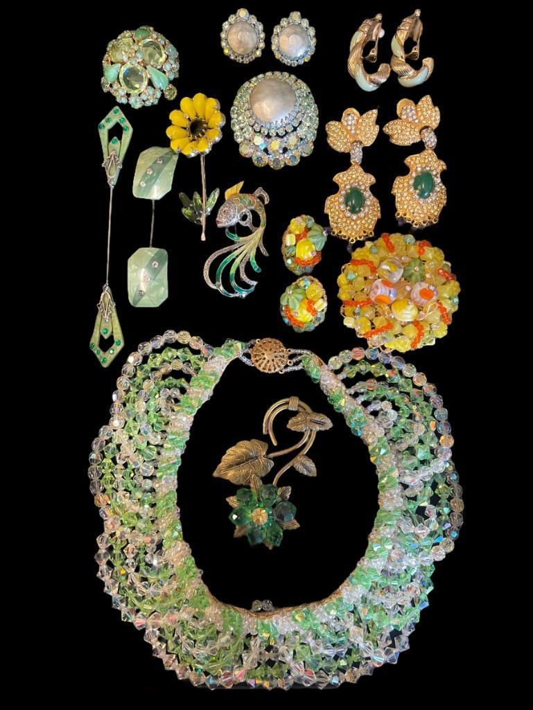 Costume Jewelry incl. Weiss, Christian Dior, etc: Costume Jewelry incl. Weiss, Christian Dior, Enamel fish with Marcasite etc From the collection of Carole Tanenbaum