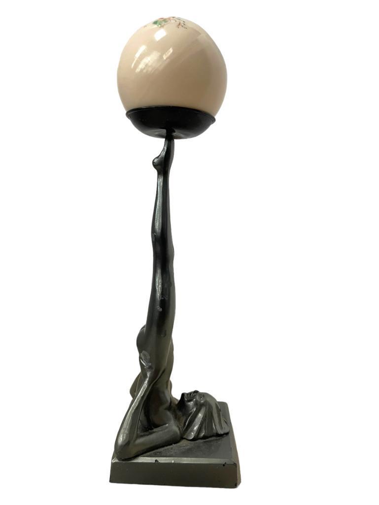 1920's Frankart Nude Figure Legs Up Ashtray: Frankart T325 Nude Legs up ashtray patent #D77798 Frankart original Green original paint w/glass ashtray ash ball Pink decorated