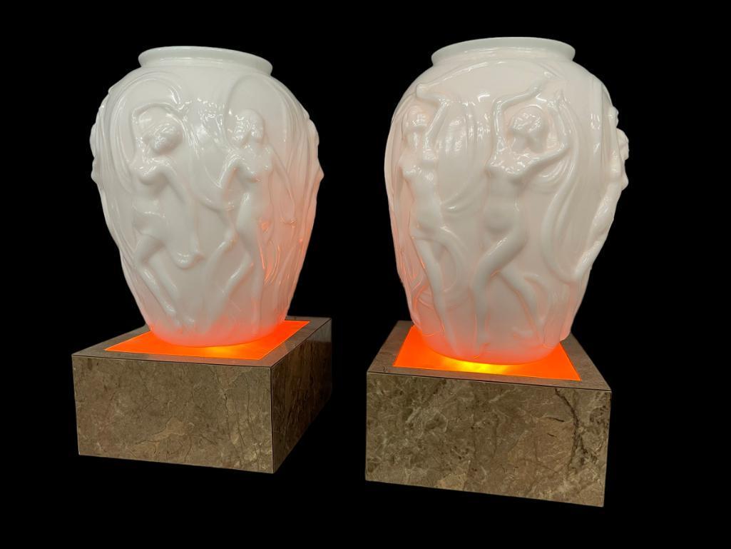 Pair Consolidated Glass Works Vases w/ Lighted Bases (1 of 7)