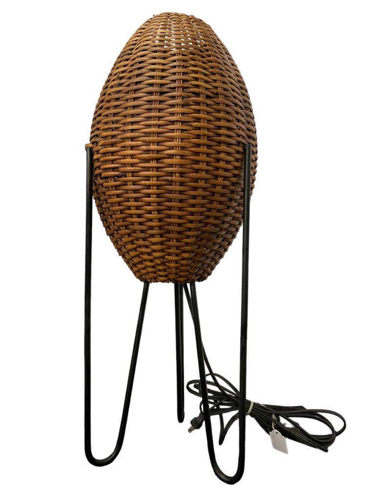 Mid Century Wicker Rattan Table Lamp (1 of 5)