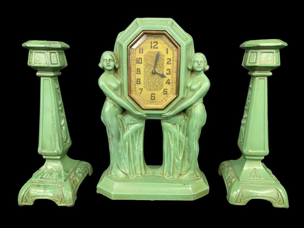 Art Deco Frankart Desk Clock and Pair Candlesticks (1 of 9)