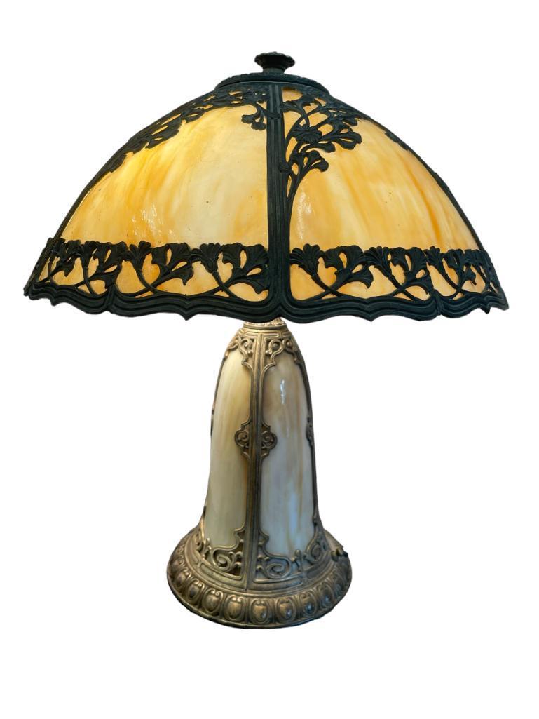 6 Panel Slag Glass Lamp w/ Illuminating Base (1 of 10)