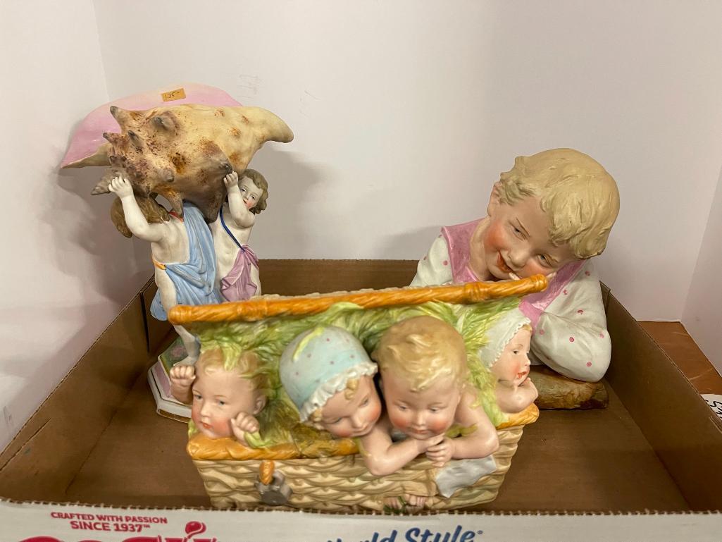 Bisque and porcelain figures incl. children in basket (1 of 6)