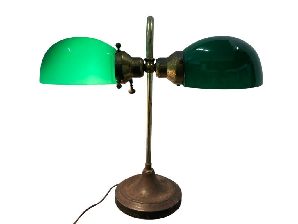 Unusual Double Emerald Shade Desk Lamp (1 of 6)