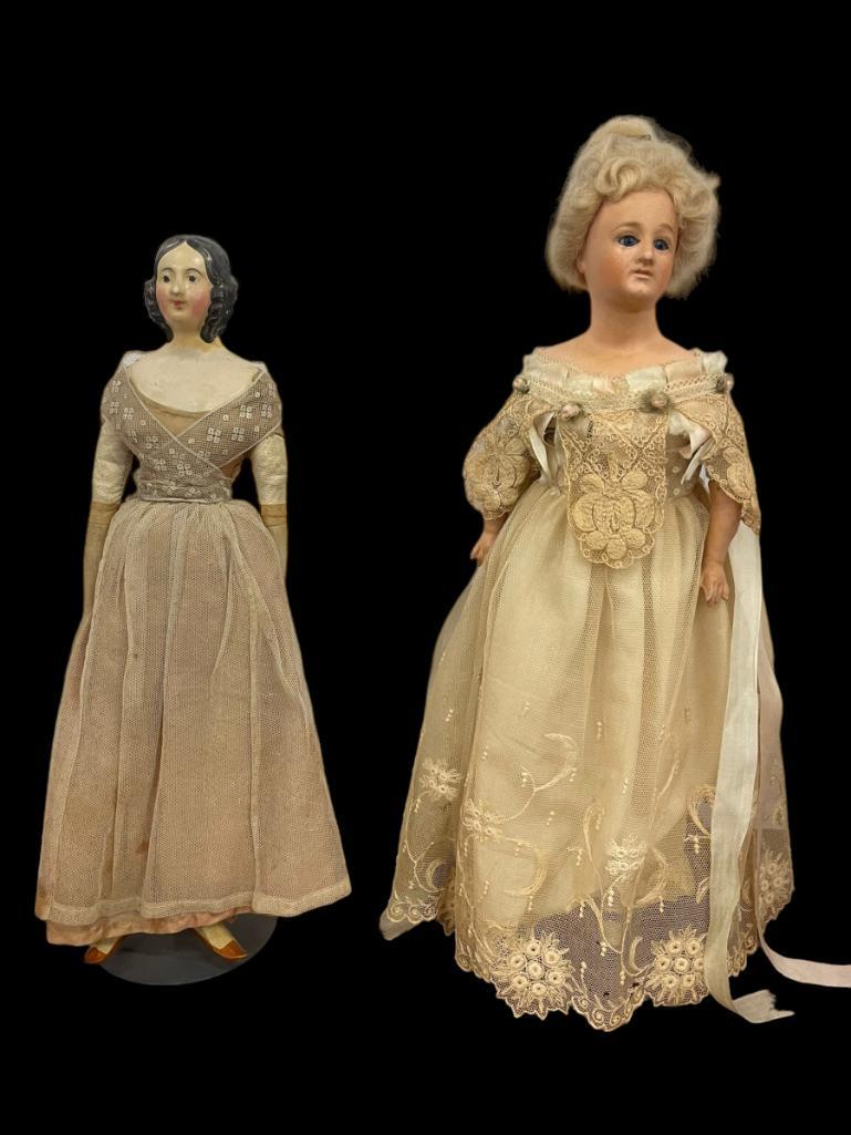 2 Early Composition Head Dolls with leather body (1 of 14)