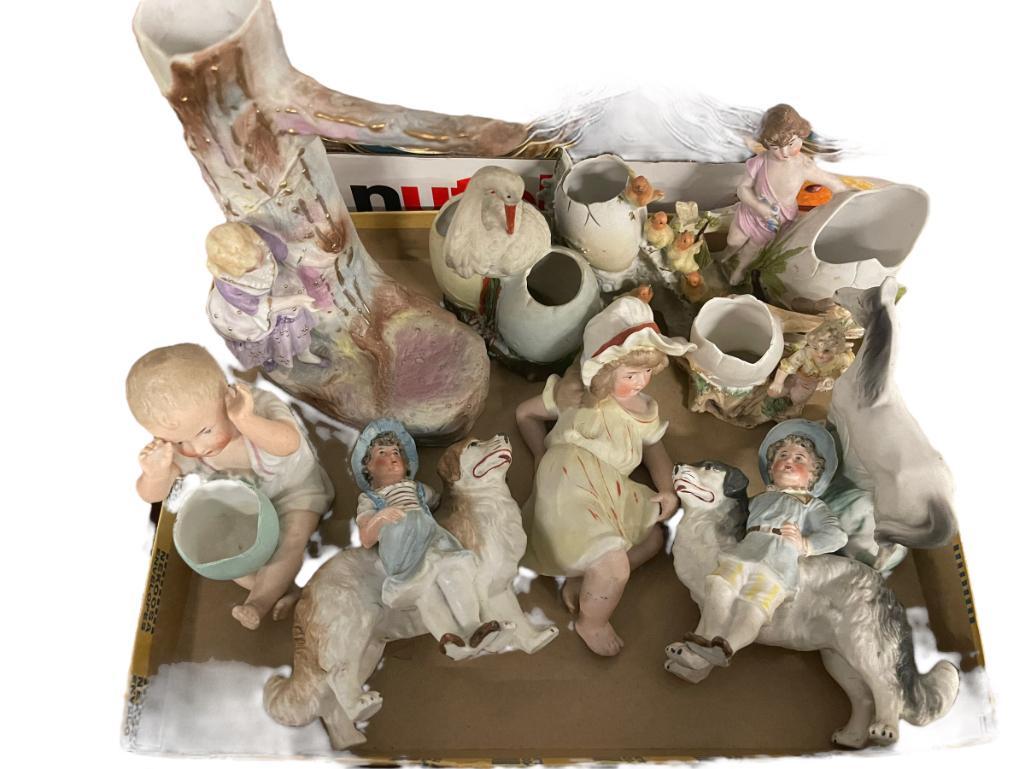 Lot of Mostly Bisque Figures incl. boy and girl with dogs, etc (1 of 4)