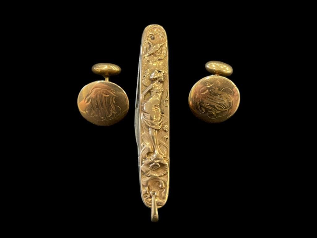 10K Gold Knife & Unmarked 14K Cufflinks (1 of 6)