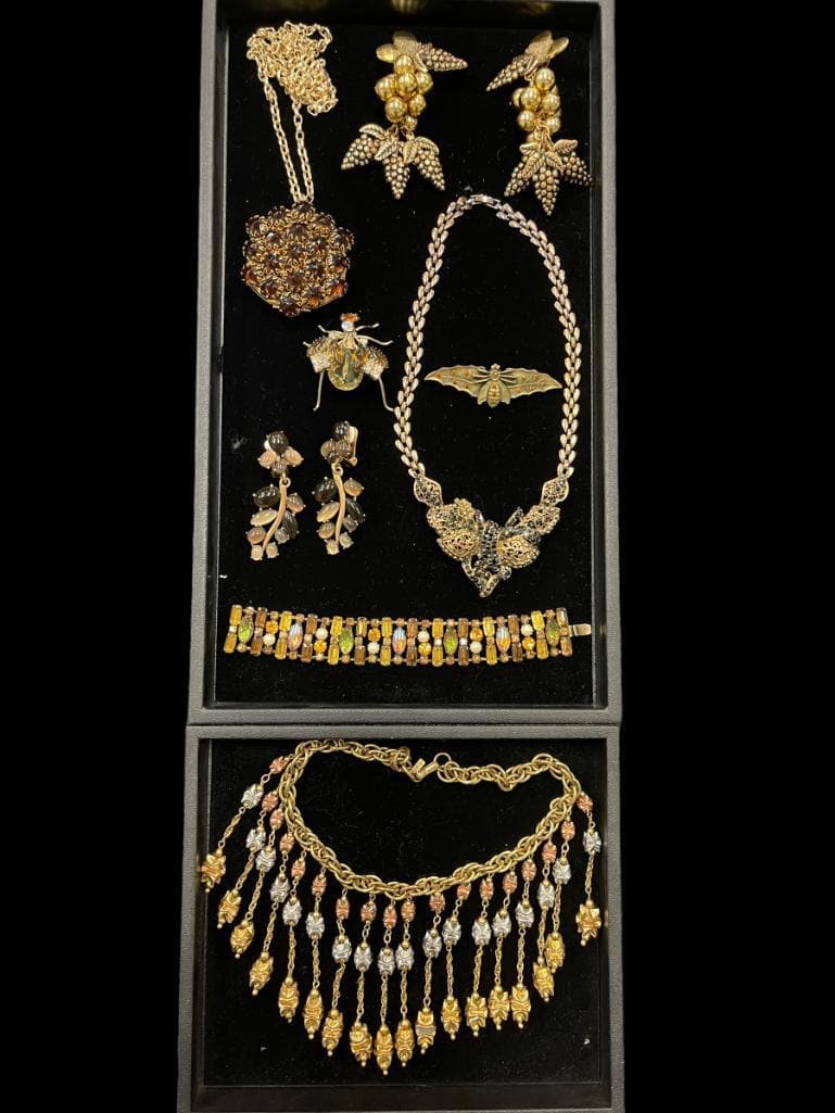 Costume Jewelry incl. Monet, etc.: Group of costume jewelry (necklaces & earrings) incl. Oscar de la Renta, Kramer, Monet, etc. Collection of Carole Tanenbaum.