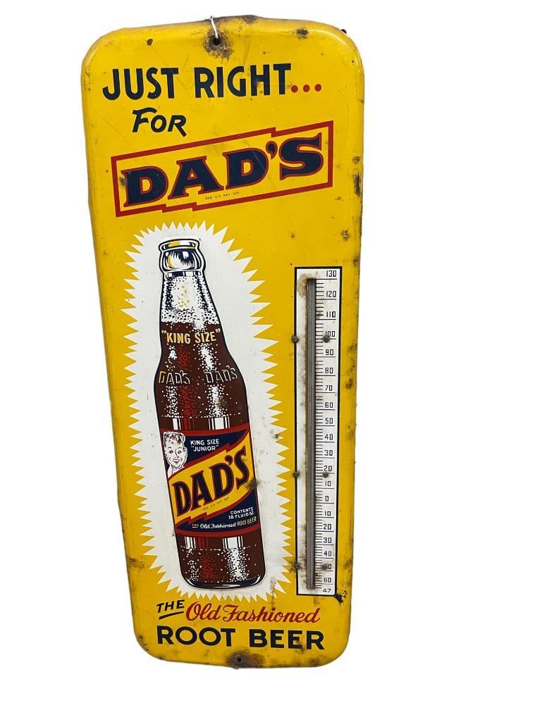 Dad's Root Beer Ad. Thermometer: Dad's Root Beer advertising thermometer. Approx. 10x26.
