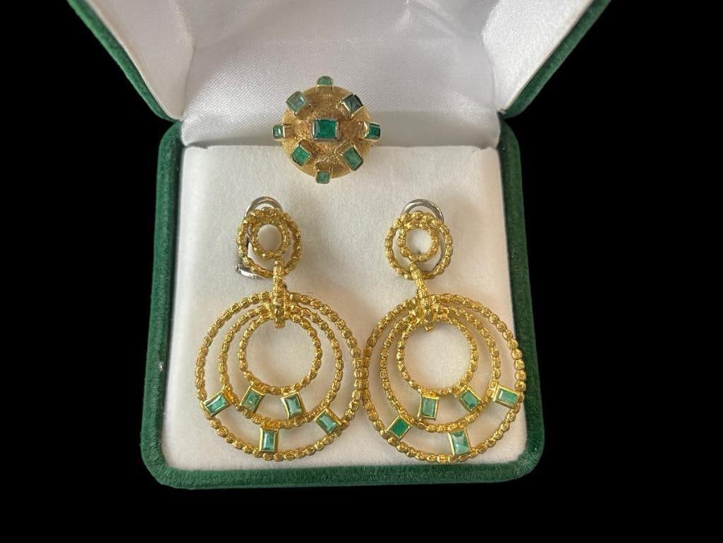 18K Gold Ring & Earrings w/Emeralds (1 of 6)