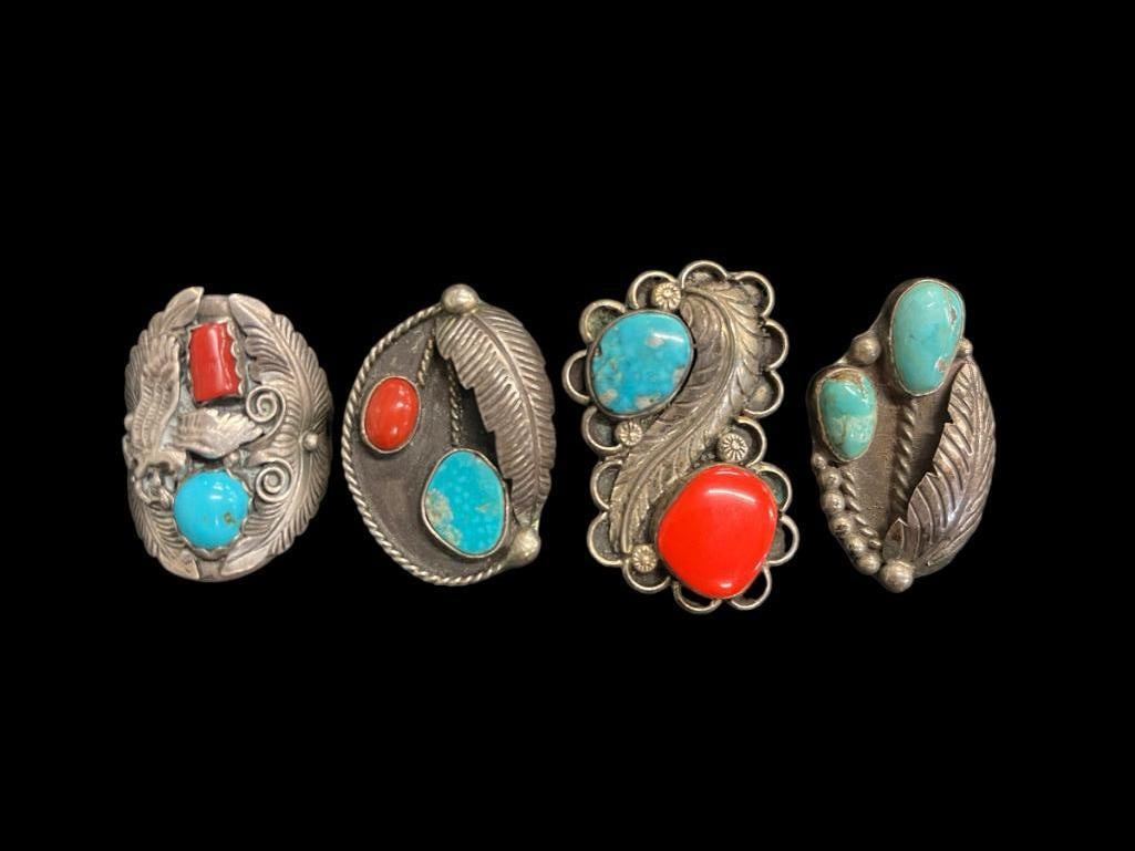 4 Navajo Rings w/Turquoise & More (1 of 7)